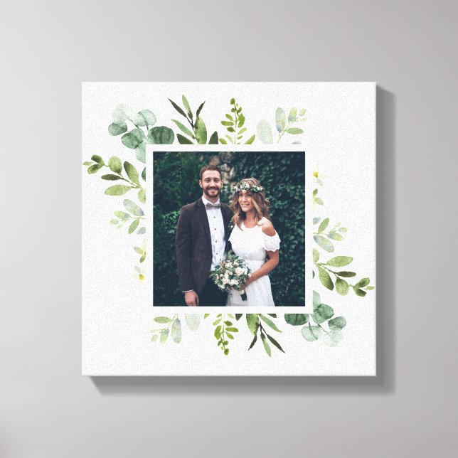 Eucalyptus Green Foliage Wedding Photo Square Canvas Print (Front)