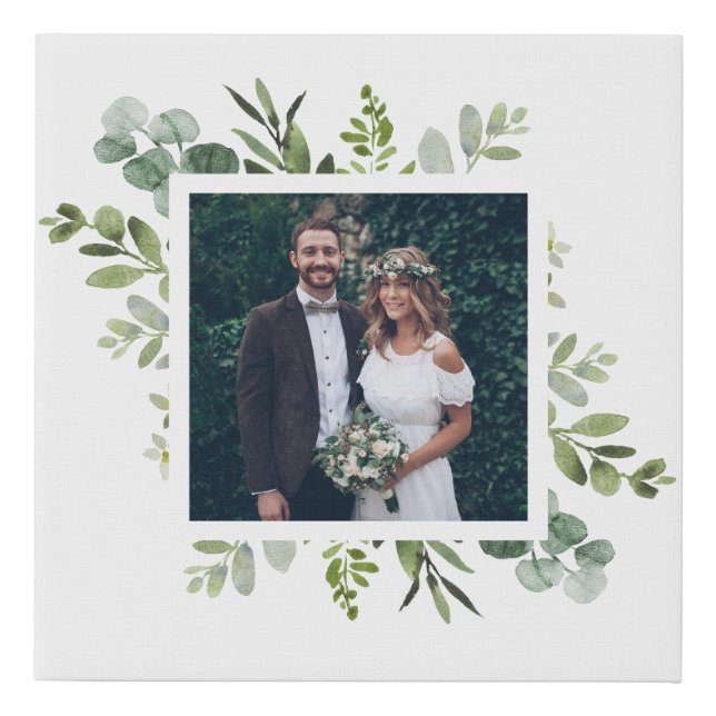 Eucalyptus Green Foliage Wedding Photo Square Faux Canvas Print (Front)