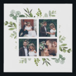 Eucalyptus Green Foliage Wedding Photo Square Faux Canvas Print<br><div class="desc">Create your own beautiful canvas print wall art with your own wedding,  anniversary,  engagement and special event photo. This canvas features painted watercolor eucalyptus,  green leaves with 4 wedding photographs. For more advanced customization of this design,  Please click the "Customize further" link. Matching items are also available.</div>