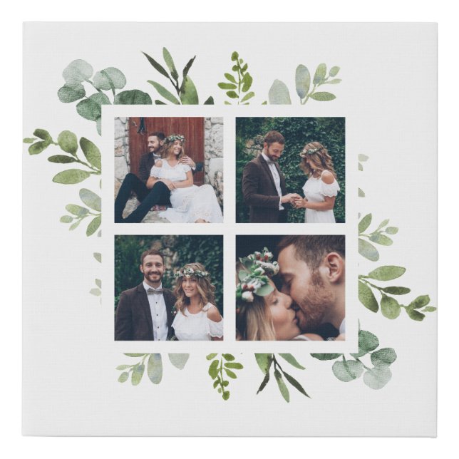 Eucalyptus Green Foliage Wedding Photo Square Faux Canvas Print (Front)