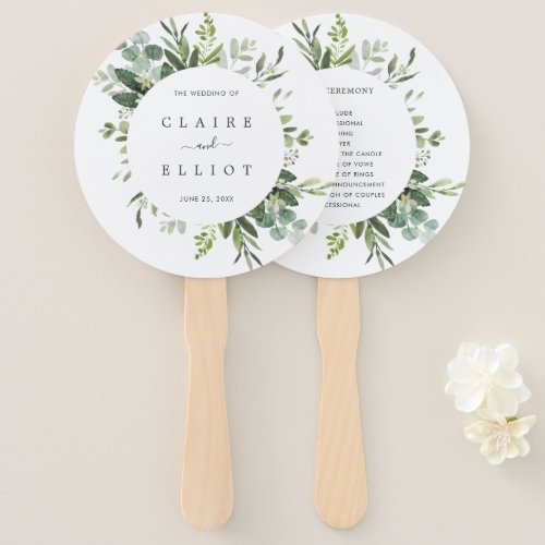 Eucalyptus Green Foliage Wedding Program Hand Fan