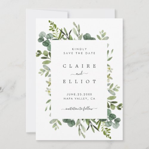 Eucalyptus Green Foliage Wedding Save The Date