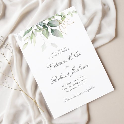 Eucalyptus Green Foliage Wedding Save The Date