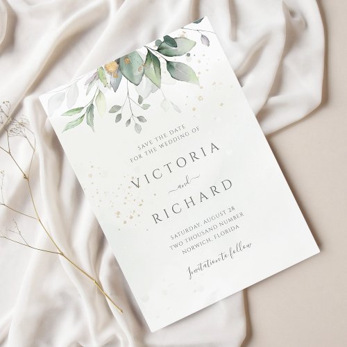 Eucalyptus Green Foliage Wedding Save The Date