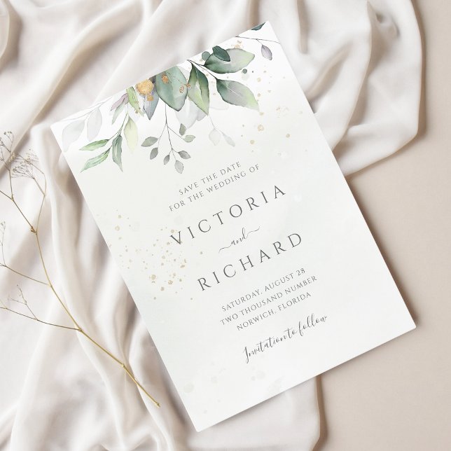 Eucalyptus Green Foliage Wedding Save The Date (Creator Uploaded)