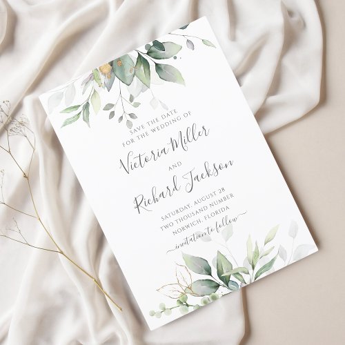 Eucalyptus Green Foliage Wedding Save The Date