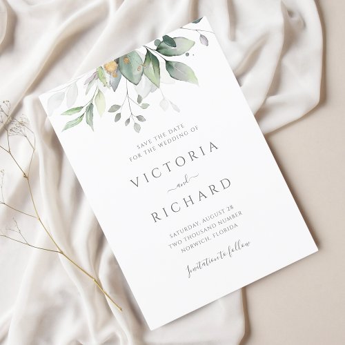 Eucalyptus Green Foliage Wedding Save The Date