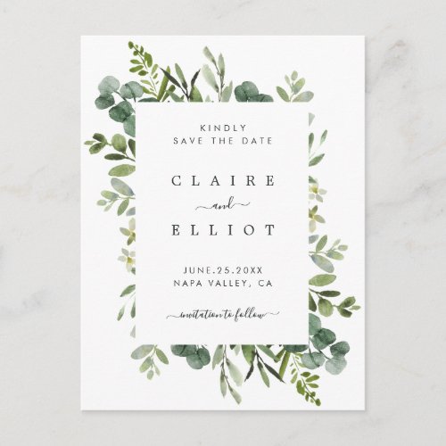 Eucalyptus Green Foliage Wedding Save the Date Announcement Postcard