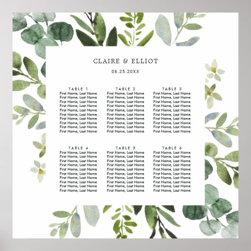 Eucalyptus Green Foliage Wedding Seating Chart