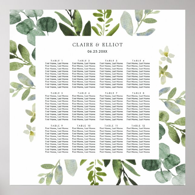 Eucalyptus Green Foliage Wedding Seating Chart (Front)