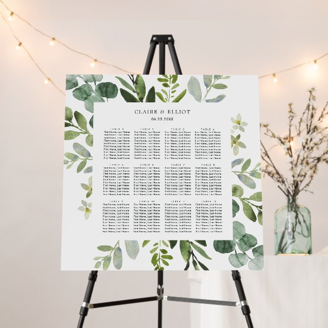 Eucalyptus Green Foliage Wedding Seating Chart Foam Board (In Situ (Stand))