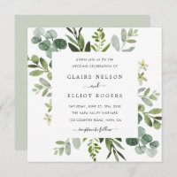 Eucalyptus Green Foliage Wedding Square Invitation