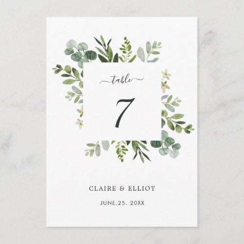 Eucalyptus Green Foliage Wedding Table Number