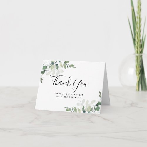 Eucalyptus Green Foliage Wedding Thank You Folded Note Card