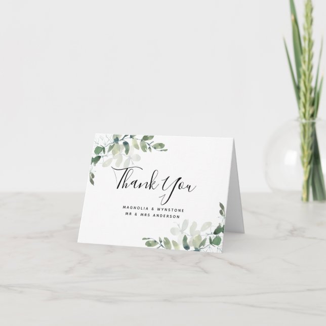 Eucalyptus Green Foliage Wedding Thank You Folded Note Card (Front)