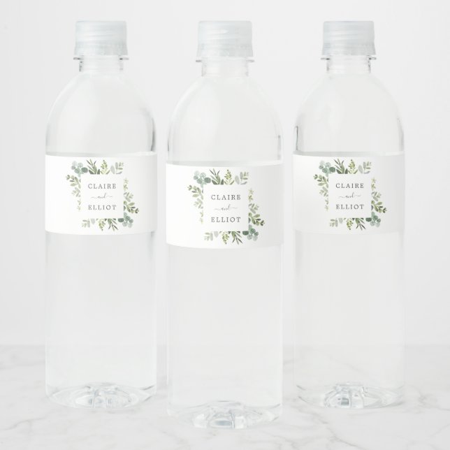 Eucalyptus Green Foliage Wedding Water Bottle Label (Bottles)