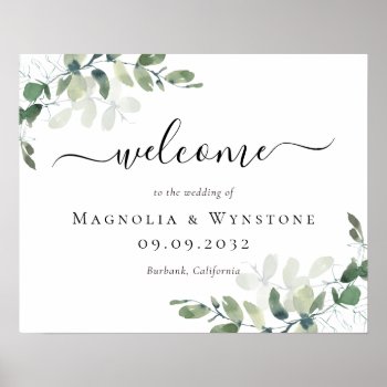 Eucalyptus Green Foliage Wedding Welcome Poster by rememberwhen_ at Zazzle
