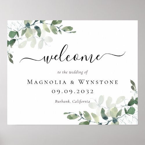 Eucalyptus Green Foliage Wedding Welcome Poster