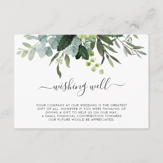 Eucalyptus Green Foliage Wedding Wishing Well Enclosure Card (Front)
