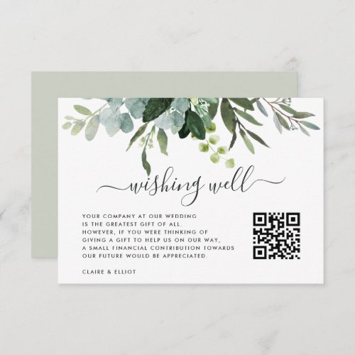 Eucalyptus Green Foliage Wishing Well with QR Code Enclosure Card