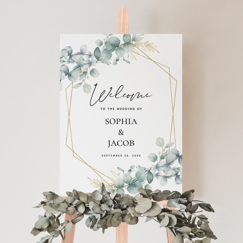 Eucalyptus Green Geometric Wedding Welcome Sign