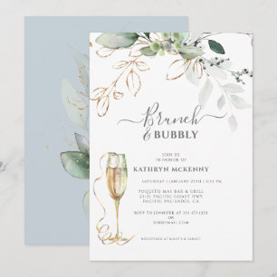 Eucalyptus Green Gold Dusty Blue Bridal Shower Invitation