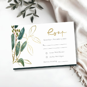 EUCALYPTUS GREEN GOLD FOIL FOLIAGE WEDDING RSVP E ENCLOSURE CARD