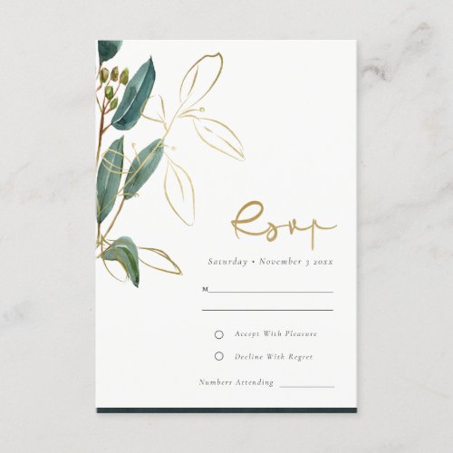 Eucalyptus Green Gold Foil Foliage Wedding RSVP Enclosure Card