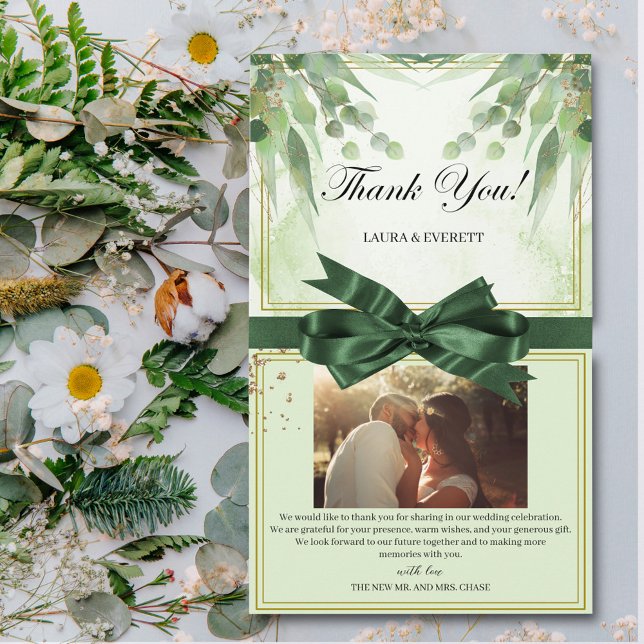 Eucalyptus Green Gold Foliage photo thank you Enclosure Card (Creator Uploaded)