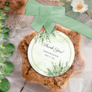 Eucalyptus Green Gold Foliage Thank You Classic Round Sticker
