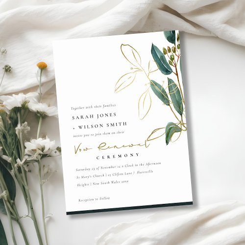 EUCALYPTUS GREEN GOLD FOLIAGE VOW RENEWAL INVITE