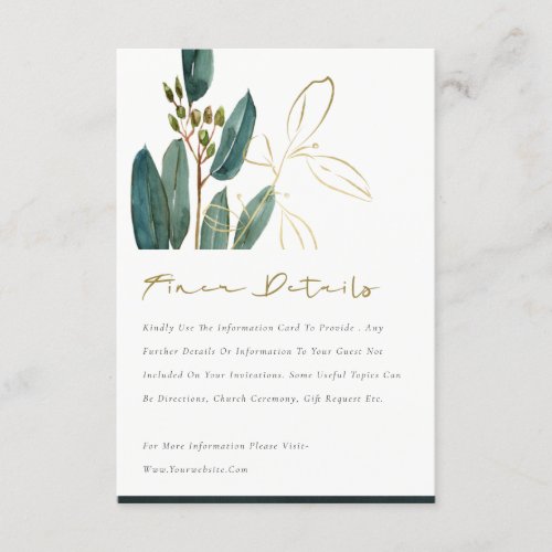 Eucalyptus Green Gold Foliage Wedding Details  Enclosure Card