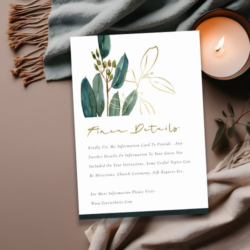 Eucalyptus Green Gold Foliage Wedding Details  Enclosure Card