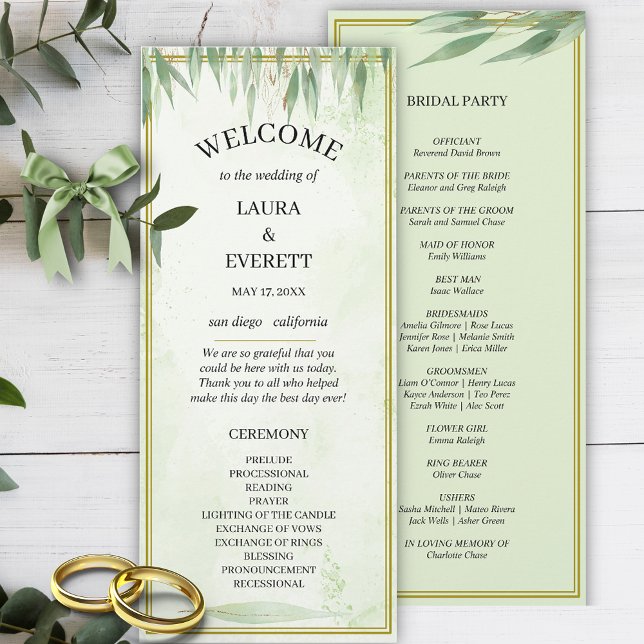 Eucalyptus Green Gold Foliage Wedding Program (Creator Uploaded)