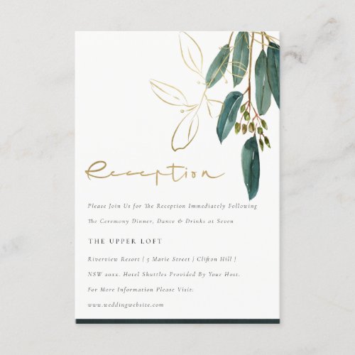 Eucalyptus Green Gold Foliage Wedding Reception Enclosure Card