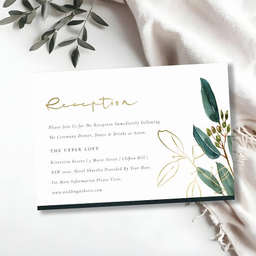 EUCALYPTUS GREEN GOLD FOLIAGE WEDDING RECEPTION  ENCLOSURE CARD