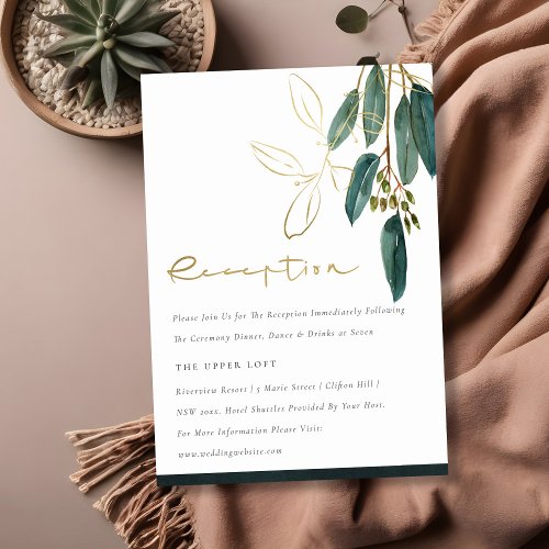 Eucalyptus Green Gold Foliage Wedding Reception Enclosure Card