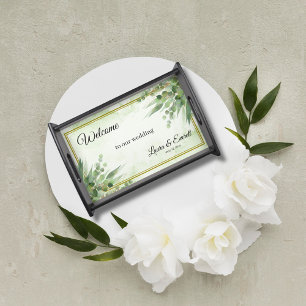 Eucalyptus Green Gold Foliage Wedding Serving Tray