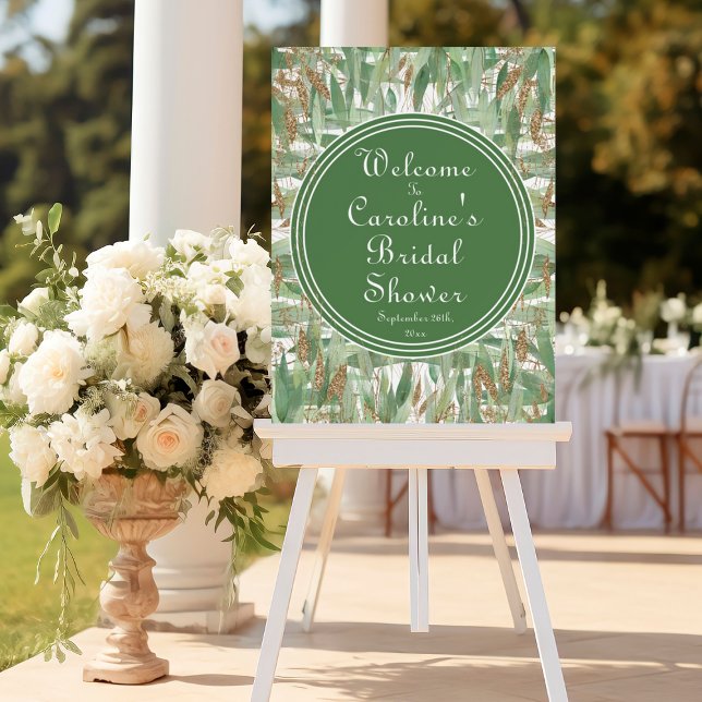 Eucalyptus Green Gold Glitter Bridal Welcome Foam Board (Creator Uploaded)