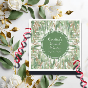Eucalyptus Green Gold Glitter Leaves Bridal Shower Napkins