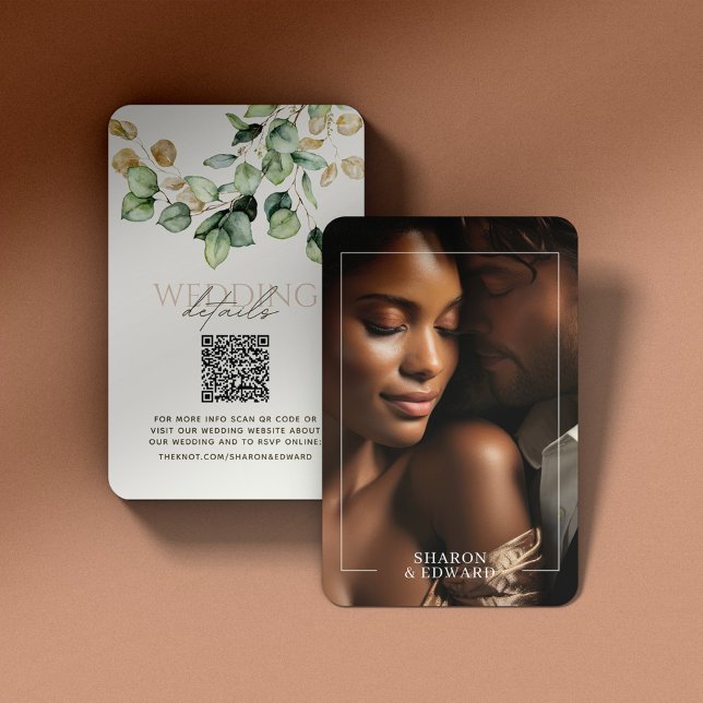 Eucalyptus Green & Gold Photo QR Code Wedding RSVP Enclosure Card (Creator Uploaded)