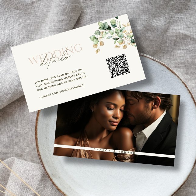 Eucalyptus Green & Gold Photo QR Code Wedding RSVP Enclosure Card (Creator Uploaded)