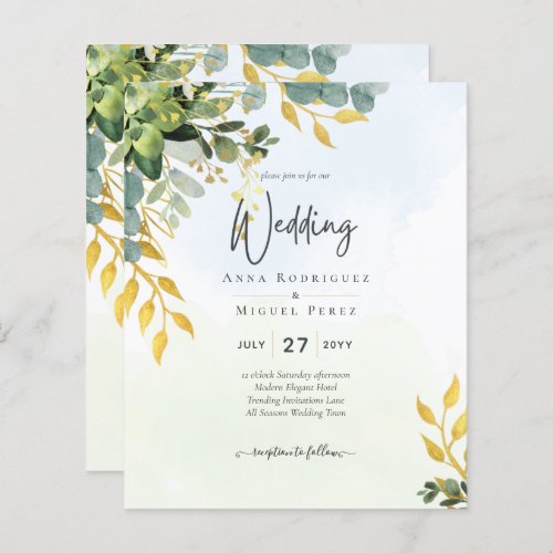 Eucalyptus Green Gold Wedding Invite Greenery 