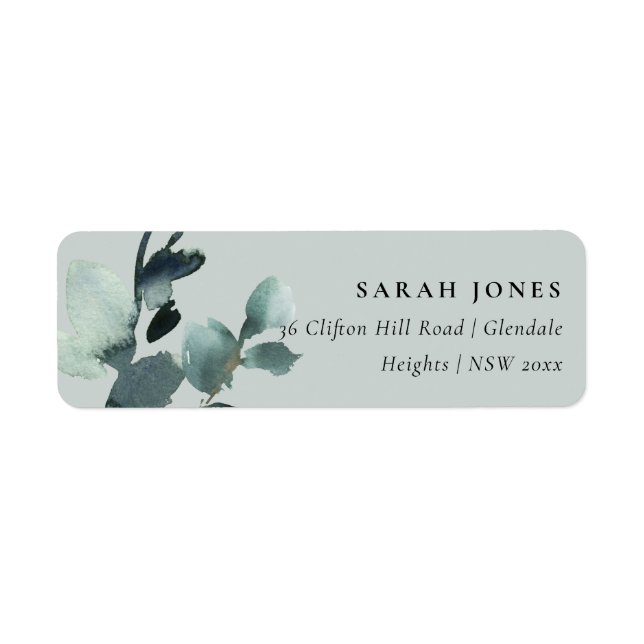 EUCALYPTUS GREEN GREY FOLIAGE  WATERCOLOR ADDRESS LABEL (Front)