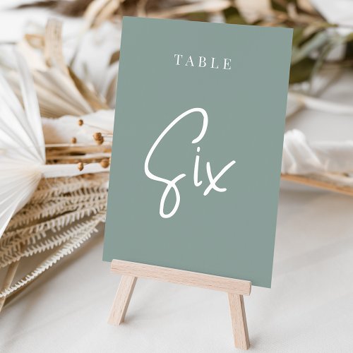 Eucalyptus Green Hand Scripted Table SIX Table Number