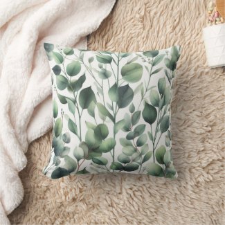 Eucalyptus Green Leaf Pattern on White 
