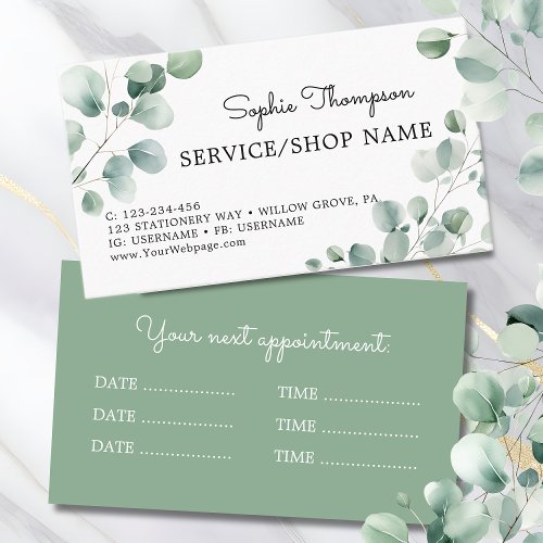 Eucalyptus green leaves appointment card