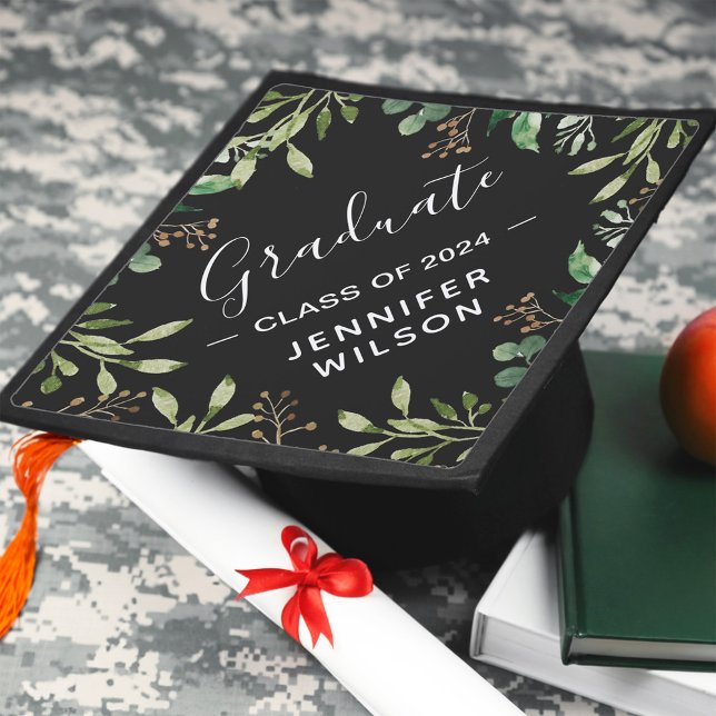 Eucalyptus Green Leaves | Class of 2024 Graduate Graduation Cap Topper (Creator Uploaded)