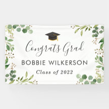 Eucalyptus Green Leaves Graduation Party Banner