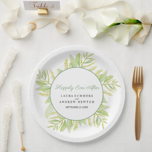 Eucalyptus green leaves happily ever after paper plates